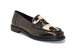 MOCASSINO IN PELLE NERA E CAVALLINO MUCCA BIANCO NERO 